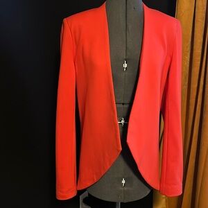 Blaque Label Dellana Knit Collarless Blazer vibrant red orange. Size large.